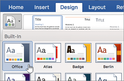 Changing document theme in word